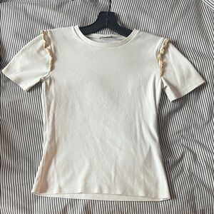 Zara Cream Short Sleeve Top with Ruffle Detail